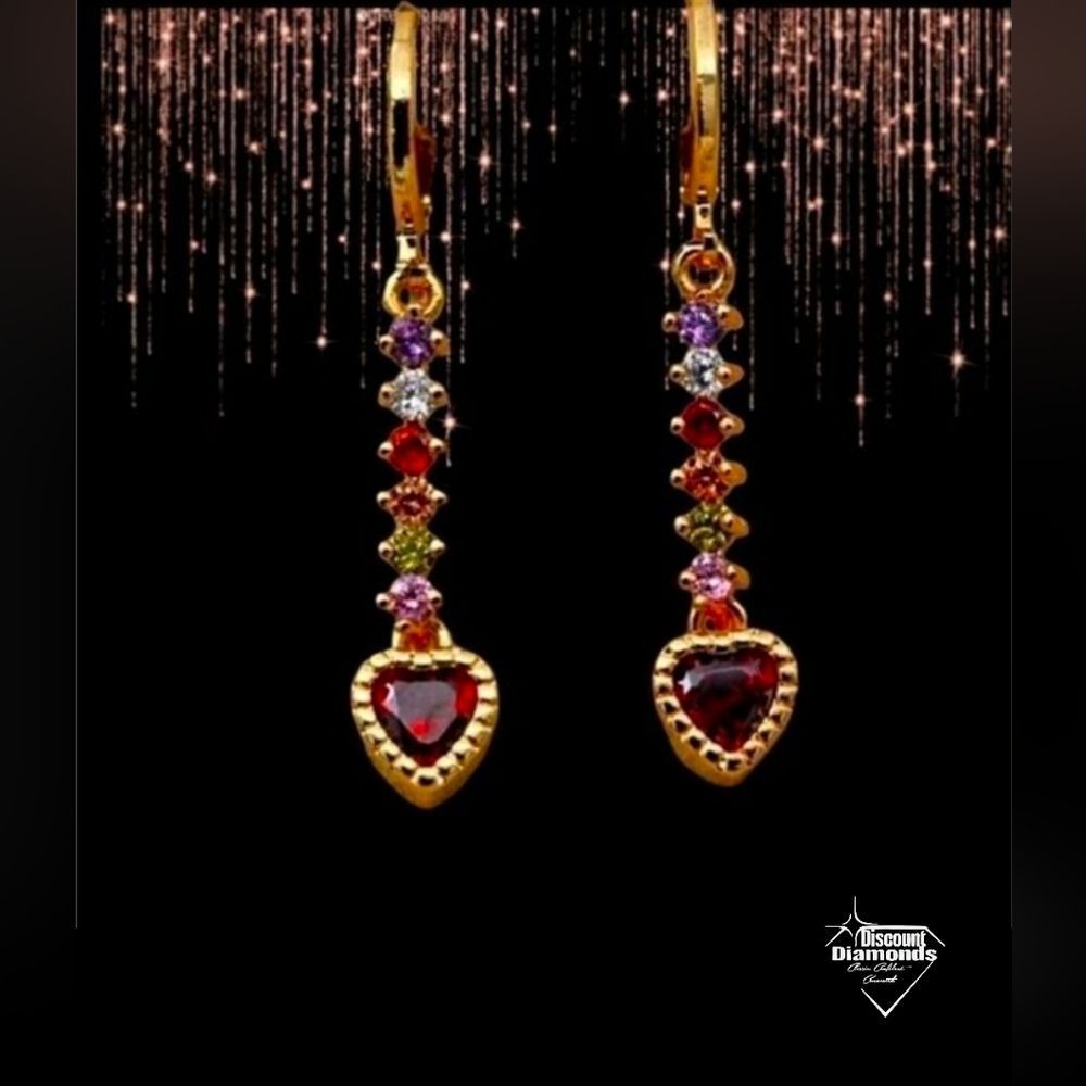 Red & Multi Colored Topaz 18K Gold Drop Earrings 925 Sterling Silver